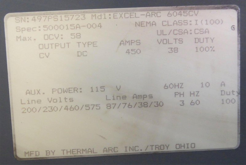 450 Amp MOTOMAN MotoArc 450 Welding Power Supply EXCEL-ARC 6045CV, 3 Phase, New/Never Used