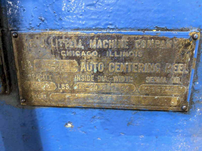 4,000 LB X 24" LITTELL  MODEL #40-24 SINGLE END PULL OFF COIL REEL UNCOILER: STOCK #22109