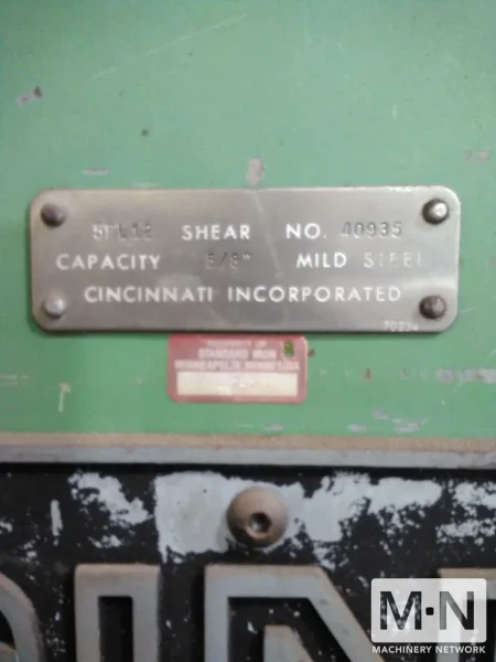 5/8" X 12' CINCINNATI 5FL12 HYDRAULIC SHEAR