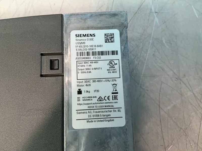 Siemens 4 Kw Variable Frequency Converter - 6sl3210-1ke18-8ab1