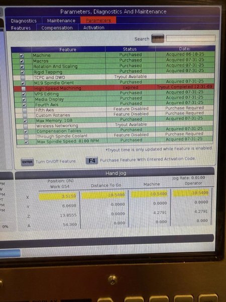 Haas VF-1 VMC, 2016 – Probe, 4th Axis