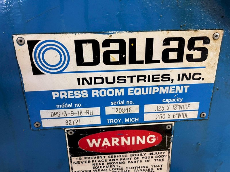 DALLAS Complete Coil Feed Line (Double End Coil Reel) 6,000 lb x 18" Wide x .125"