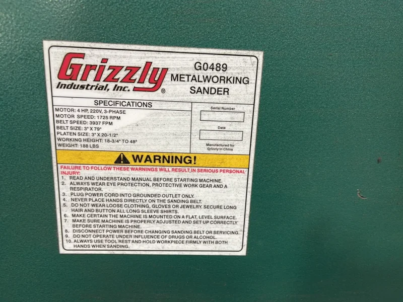 GRIZZLY INDUSTRIAL INC 3” X 79” METALWORKING SANDER  -  G0489