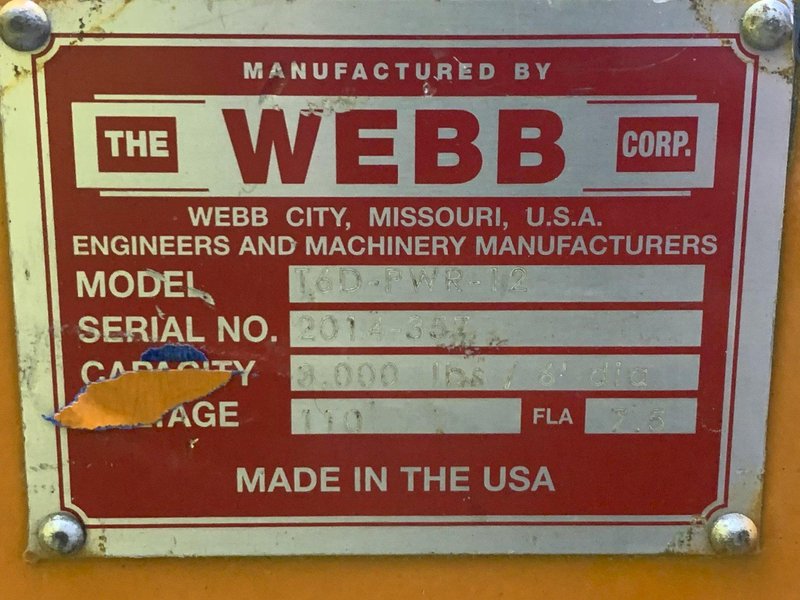 3,000 LB WEBB MODEL #T6D-PWR-12 POWERED TANK TURNING ROLL, SINGLE PHASE 110v: STOCK #16160
