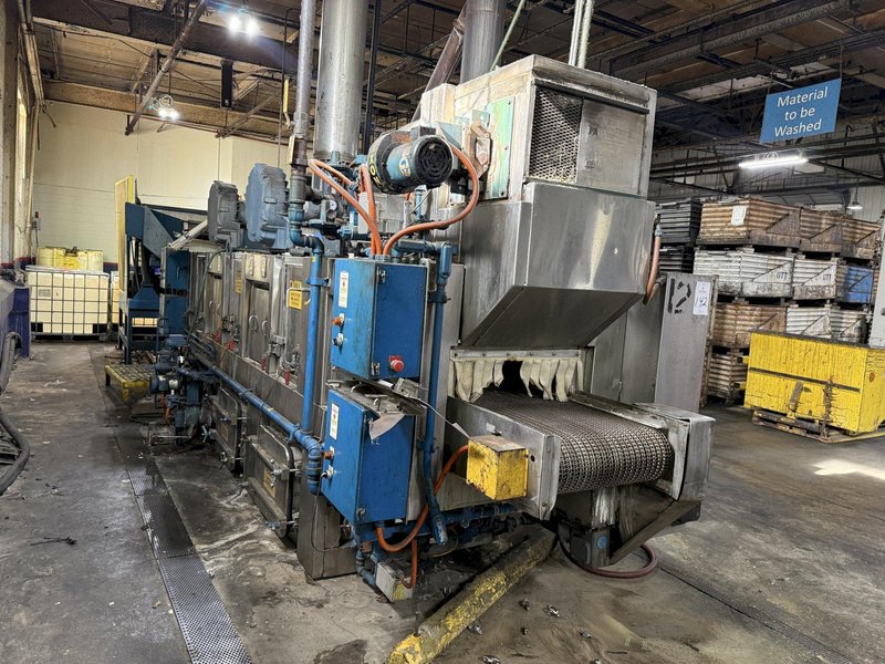 24" WIDE BELT CAE RANSOHOFF 3-STAGE STAINLESS STEEL BELT CONVEYOR PARTS WASHER, WITH RUST INHIBITOR APPLICATION: YOBRO #25378