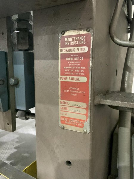 175 TON DAKE MODEL 908-175 HYDRAULIC H FRAME PRESS: STOCK #80885