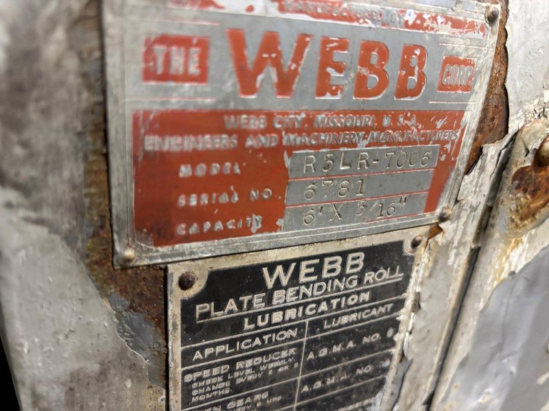 6' X 3/16" WEBB MODEL #R5LR-7006 PLATE BENDING ROLL: YOBRO #24252