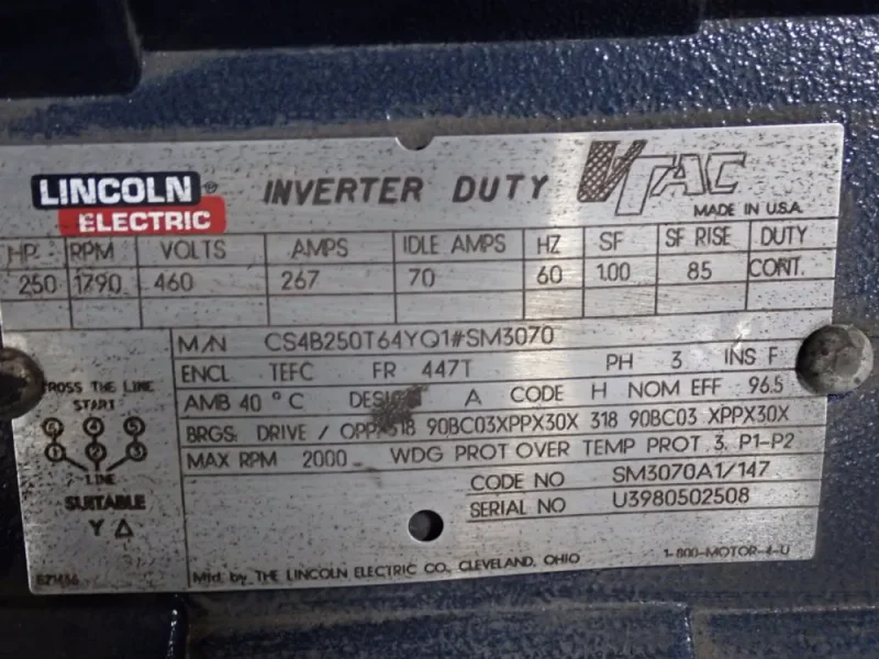 LINCOLN ELECTRIC 250 HP MOTOR  -  CS4B250T64YQ1#SM3070