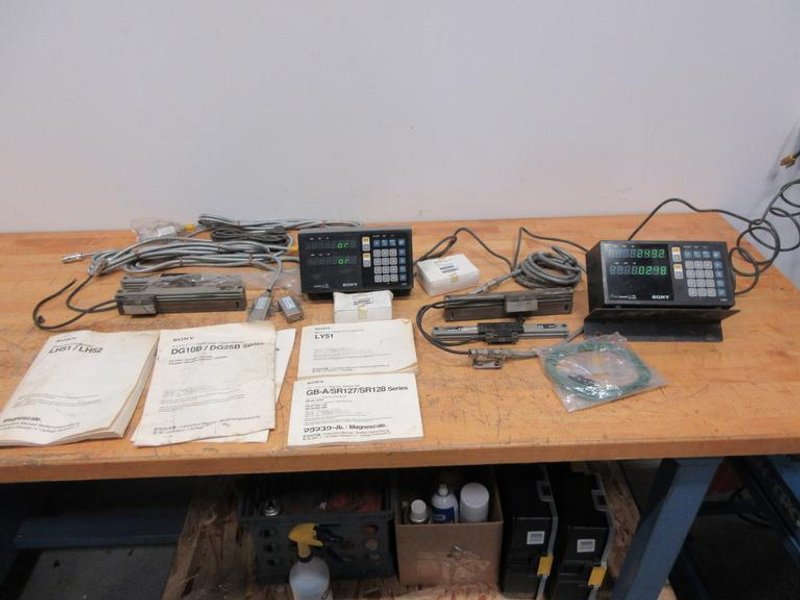 Sony LH51-2 (2) Digital Read Out Displays with Connector Cables, Adapters, and Short Magnescales for Optical Comparator Setup- Auction Item