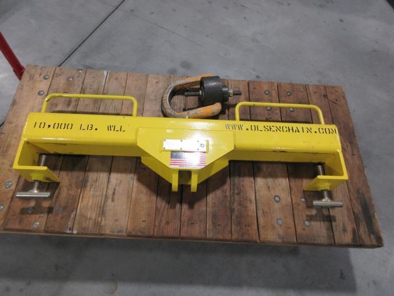 Olsen Chain Forklift Lifting Beam, Inside Pin Mount, 10,000 lb Capacity. And Freno Swiveling Lift Eye with 5/8" Stud- Auction Item