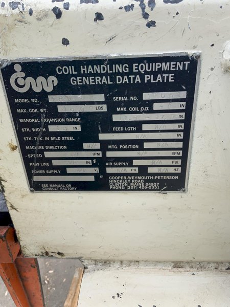 1600 LB X 18" COOPER-WEYMOUTH 2RD UNCOILER: STOCK #81149