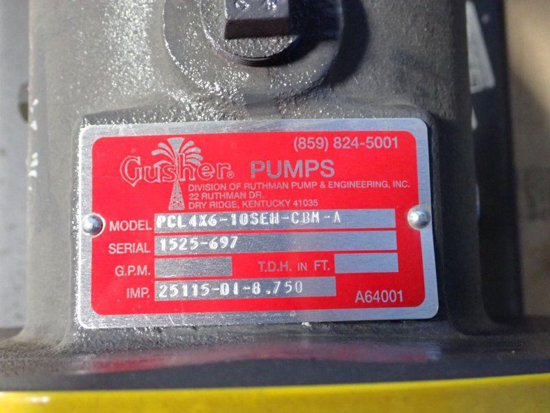 GUSHER / RUTHMAN PUMP AND ENGINEERING 20 HP CENTRIFUGAL PUMP  -  PCL4X6-10SEH-CBM-A