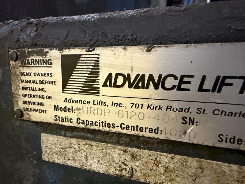 4,000 LBS X 72" X 48" X 72" HIGH ADVANCED LIFTS MODEL #HRDP-6120-4848-M DUMP TILT HOPPER FEEDER: YOBRO #24753