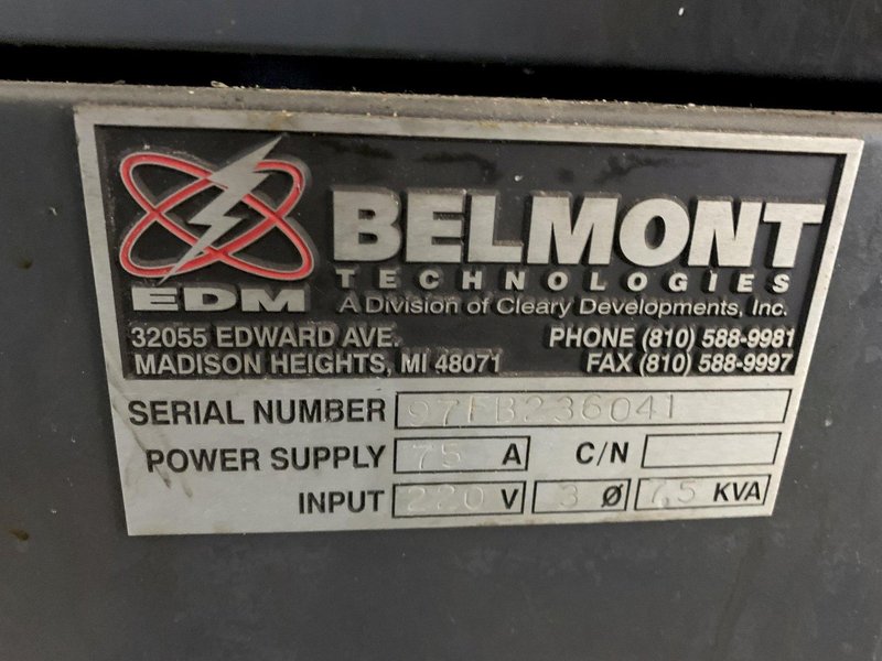 Belmont Maxicut 75 amp EDM Machine, s/n 97FB23604, with System 3R Tooling