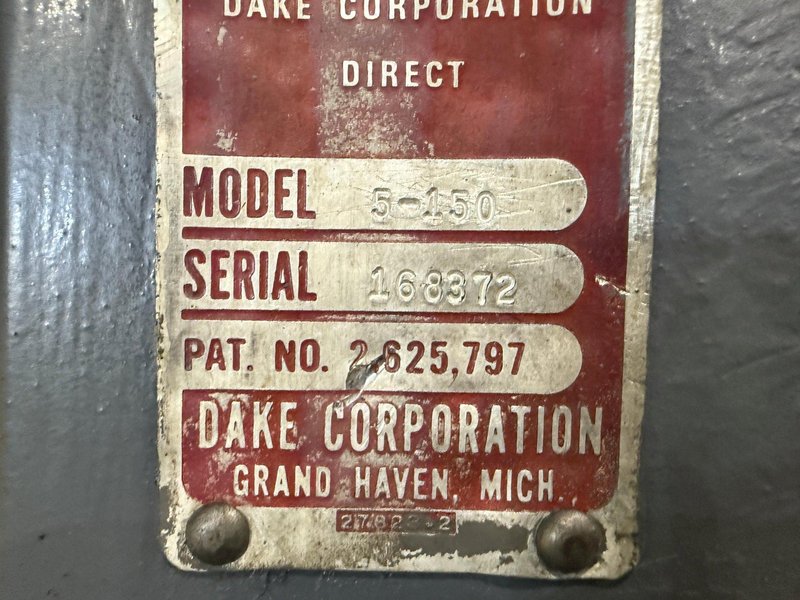 150 TON DAKE MODEL #5-150 HYDRAULIC H-FRAME PRESS: YOBRO #24148