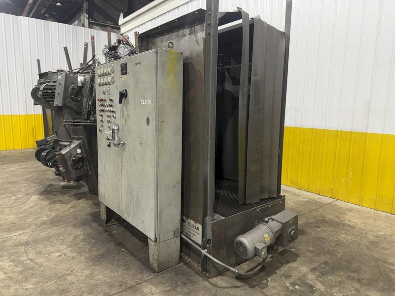 36" x 48" x 8 WHEEL PANGBORN ROTOBLAST PASS THROUGH HANGING CONVEYOR SHOT BLAST MACHINE: YOBRO #24717