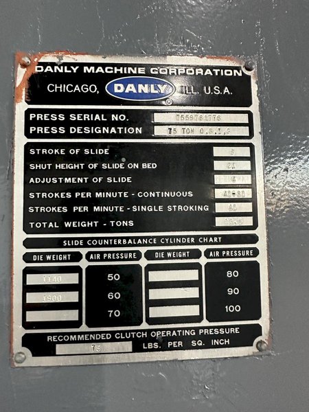 75 TON DANLY 75-OBIG OBI PRESS. STOCK # 0304518