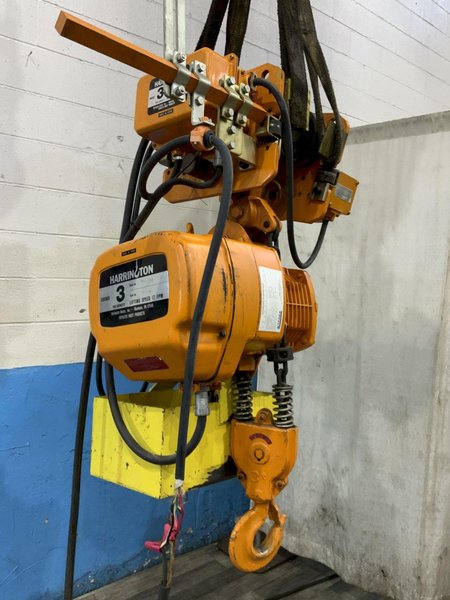3 TON HARRINGTON ELECTRIC CHAIN HOIST &amp; POWER TROLLEY: STOCK #81310