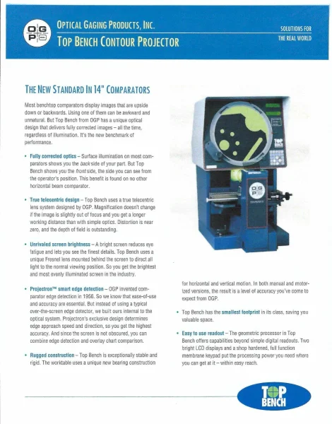 14&quot; Optical Gaging Products (OGP) &quot;Top Bench&quot; Optical Comparator, s/n TB12061424.