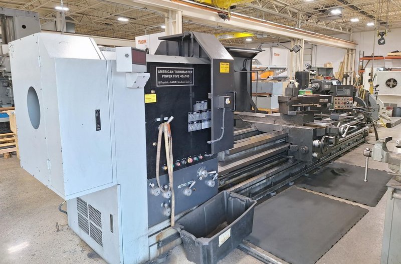 American Turnmaster Power Five 45″ x 160″ Engine Lathe, 2014 – 10″ Bore, DRO, Steady Rests, Rear Chuck Mount