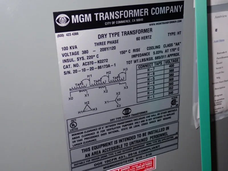 MGM 100 KVA TRANSFORMER  -  AC370-K0272