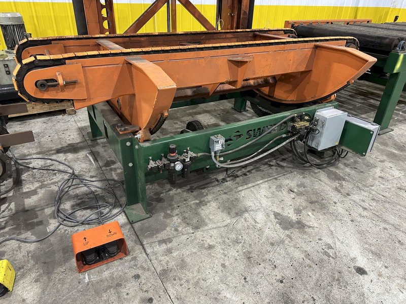 SWEED LOAD CLAMP &amp; TURNER / PACMAN FLIPPER SYSTEM WITH POWERED INFEED &amp; OUTFEED CONVEYORS: STOCK #22075