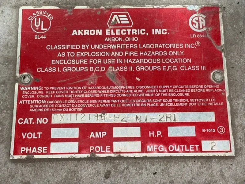 AKRON ELECTRIC EXPLOSION PROOF HOUSING  -  CXJ12186-H2-N1-2R1