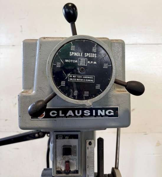 20" Clausing Single Spindle Drill Floor Type, V-Speed 300-2000 RPM,  22" x 19" Tbl., 1-1/2 HP