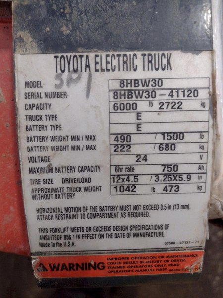 3 TON 6000 LBS TOYOTA MODEL 8HBW30 WALK BEHIND TRANSPORT TRUCK: STOCK #16544