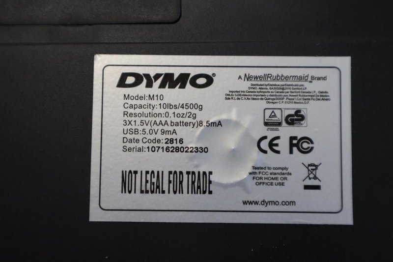Electronic Scales: Rubbermaid 150Lb Battery Powered Scale and Dymo M10 10 Lb (2g Resolution) Scale- Auction Item