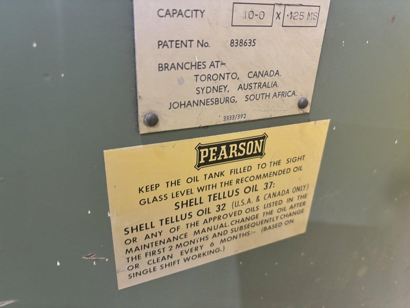10' X 10 GAUGE PEARSON MODEL #1018ATX HYDRAULIC POWER SHEAR: STOCK #20974
