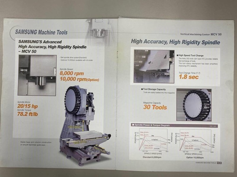 SAMSUNG MCV50 5-Axis CNC Vertical Machining Center, S/N DT50B0029, New 2010.