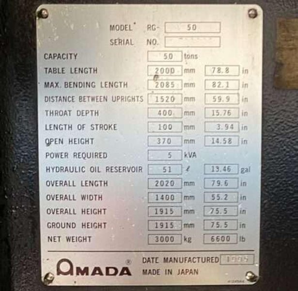 Amada RG-50 CNC Press Brake