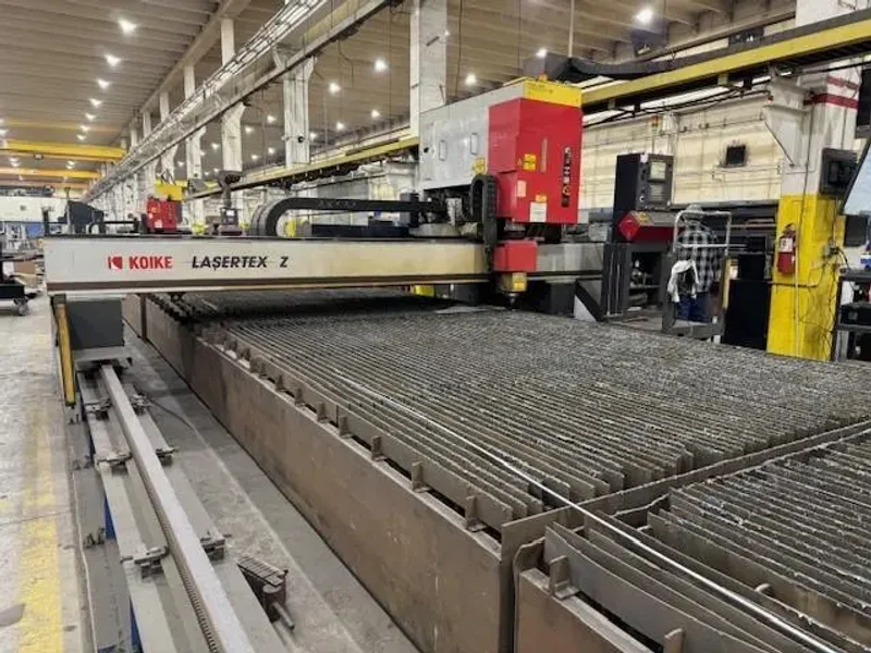 USED KOIKE 10' X 100' CO2 PLATE LASER WITH (2) 4,000 WATT RESONATORS, Year: 2007