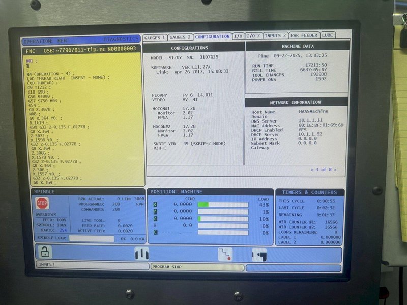 Haas ST-20Y CNC Lathe, 2017 – Live Tooling, Y-Axis, Programmable Tailstock