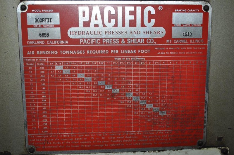 300 Ton Pacific Pressformer Hydraulic Press