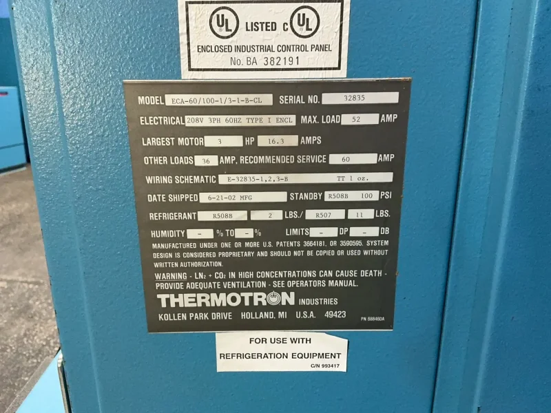 THERMOTRON 3 HP EQUIPMENT COOLING AIR UNIT  -  ECA-60/100-1/3-1-B-CL