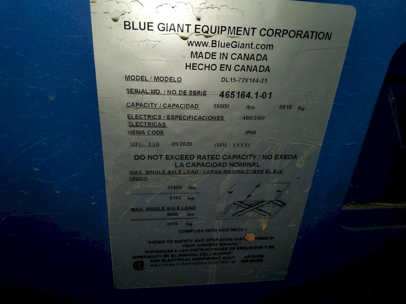 2020 BLUE GIANT 15,000LB DOCK LIFT