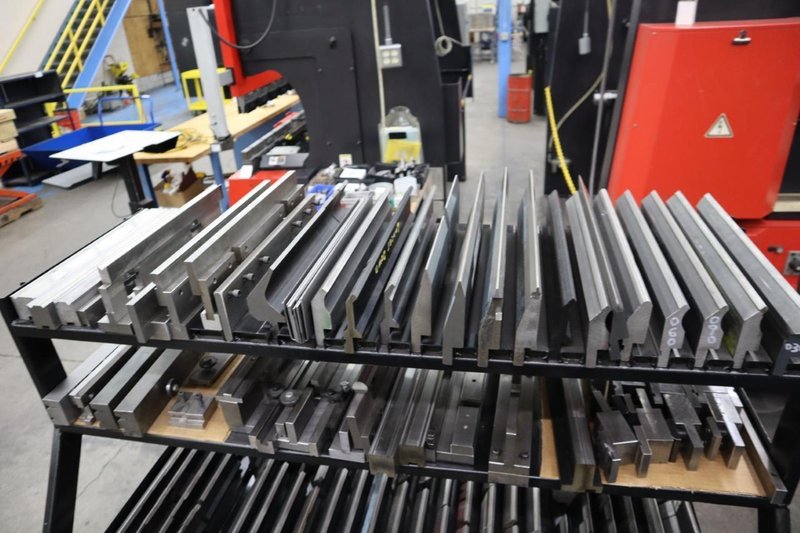 Press Brake Dies and Lower Die Holders for Amada Press Brakes on Welded Steel Shelving- Auction Item