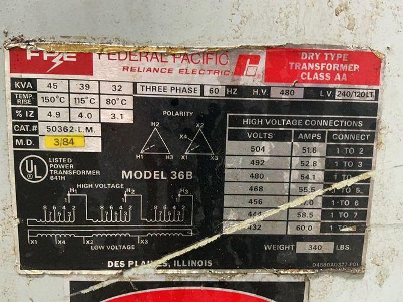 Federal Pacific Electric 45/39/32 Transformer - 50362-l.m