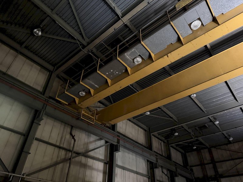 50/10 TON  X 68' SPAN ORLEY MEYER DOUBLE GIRDER OVERHEAD BRIDGE CRANE. STOCK # 0757426