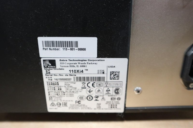 Zebra 110Xi4 Label Printer, 203 dpi, 4" Wide Label Cap- Auction Item
