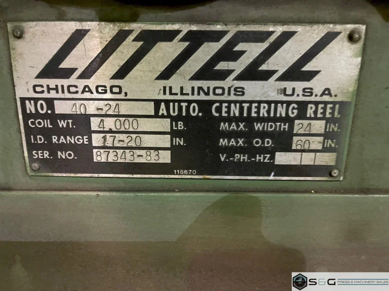 4,000 LBS X 24" LITTELL MODEL #40-24 PULL OFF COIL REEL UNCOILER: YOBRO #26130