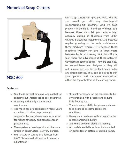 15" X .144" MSC (DURANT) MODEL #MSC-2-ST HOOP SCRAP CUTTER SHEAR, NEW 2009: YOBRO #25095