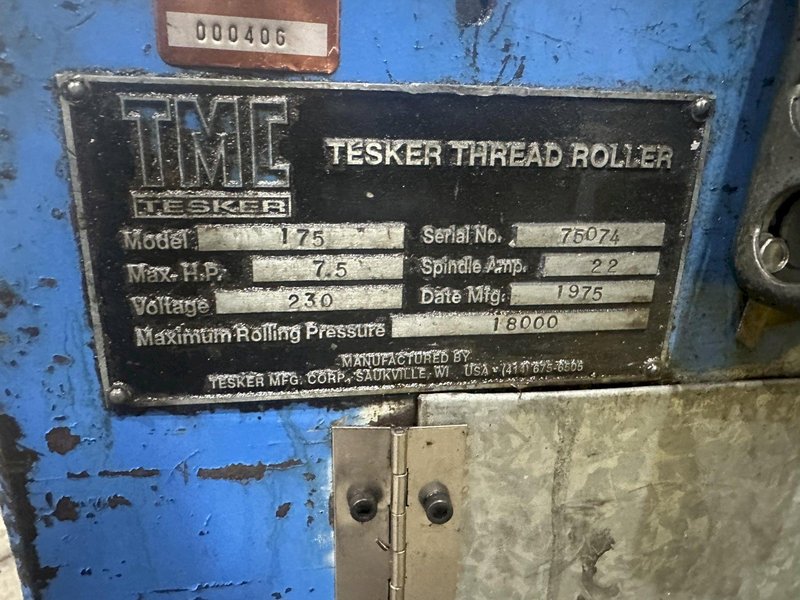 TESKER MODEL #175 2-DIE HORIZONTAL THREAD ROLLER: STOCK #23764