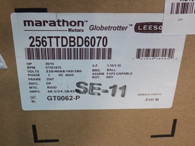 MARATHON MOTORS 20 HP MOTOR  -  256TTDBD6070