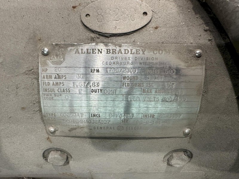20 HP X 500V ALLEN BRADLEY TYPE CD259AT MOTOR: STOCK #23178