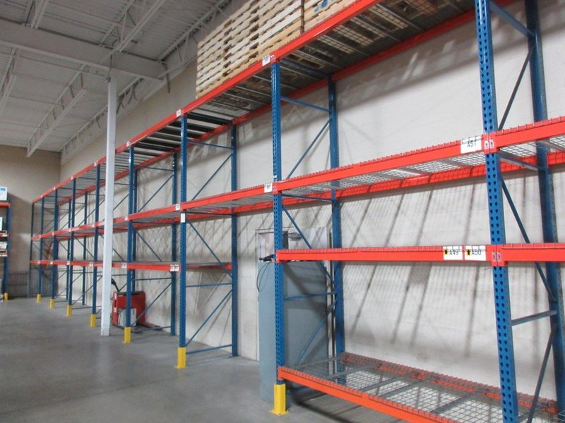 Pallet Racking, Teardrop Style (12) 14'x42" Uprights, (70) 8' Cross Members, Wire Decking, *No Contents*- Auction Item