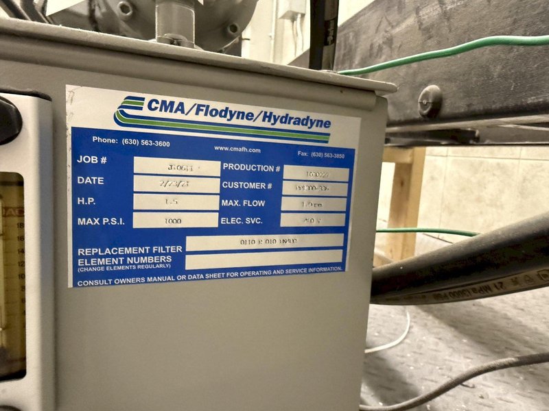 2021 Ajax Tocco pacer T 50 kw induction melting power supply rated at 10 khz., model M-20-101297-11, s/n 40-1131 with Pillar #8 drop coil furnace and stand, 100# hydraulic tilting box furnace, hydraulic pump and tank, CMA Flodyne/Hydradyne model J10611 water system with 1.5 hp pump and tank rated at 1000 psi, 1.0 max flow