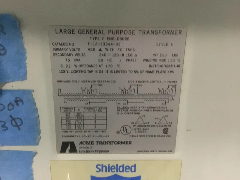 ACME TRANSFORMER 75 KVA TRANSFORMER  -  T-1A-533443-S